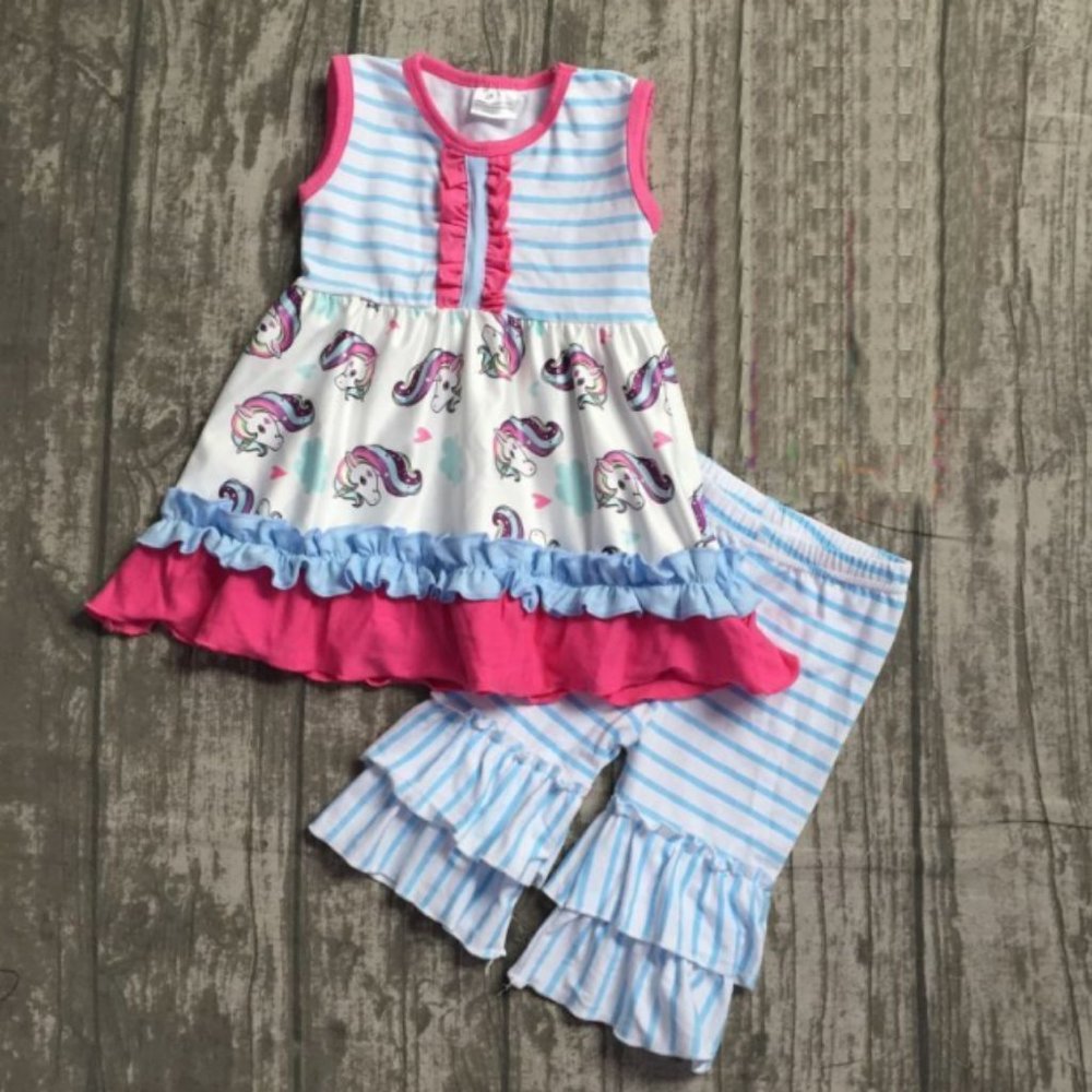 Boutique Unicorn Tunic Dress Girls Outfit Set